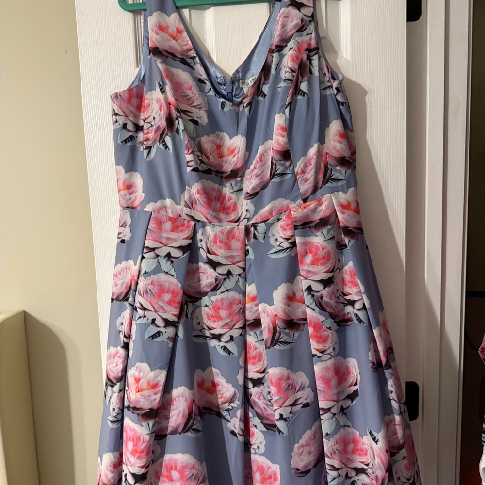 City Chic Floral Midi Dress in Blue and Pink